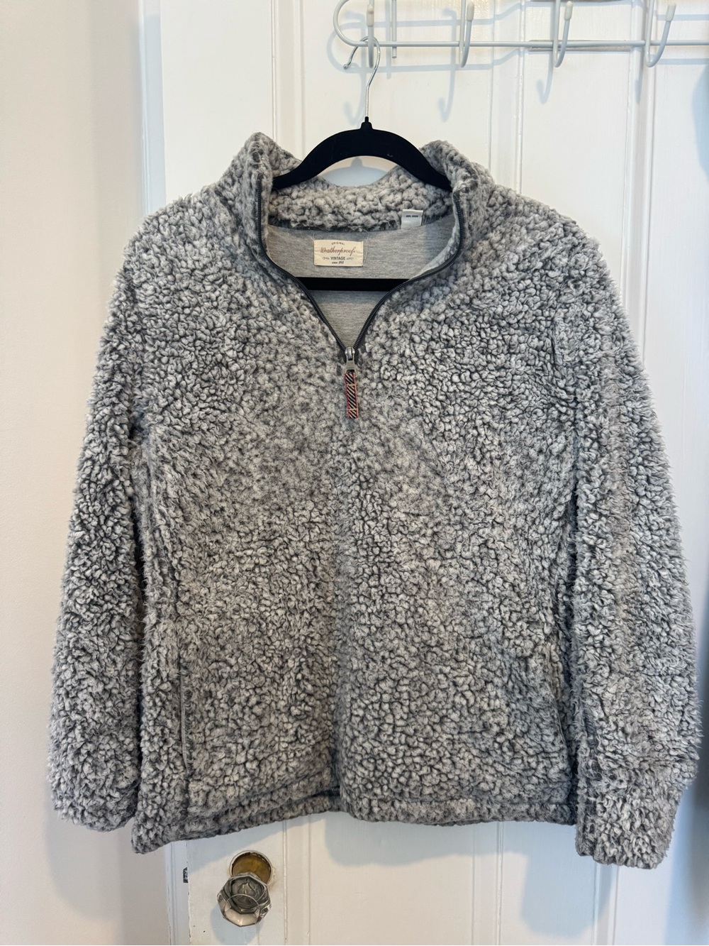 Weatherproof Heather Light Gray Sherpa Teddy Quarter Zip Pullover Sweater